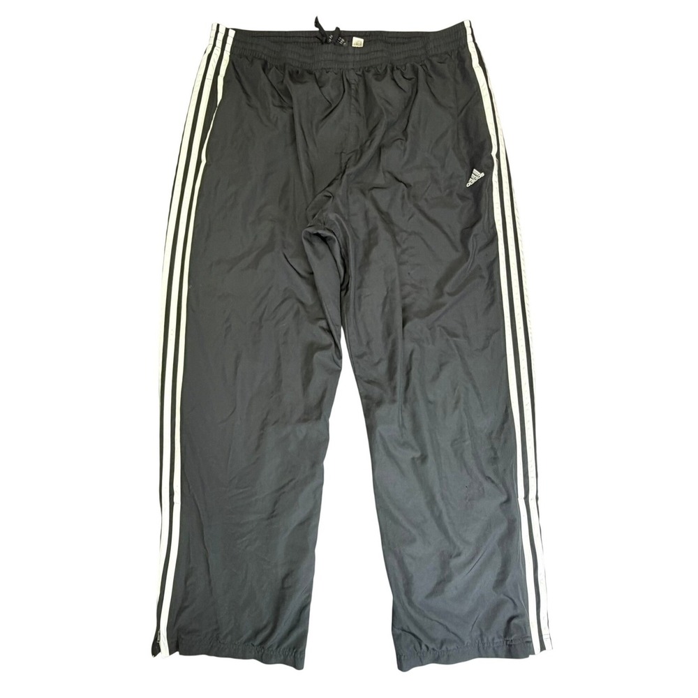 Adidas Track Pants Mens 2XL Black White 3-Stripe Mesh Lined Windbreaker Y2K